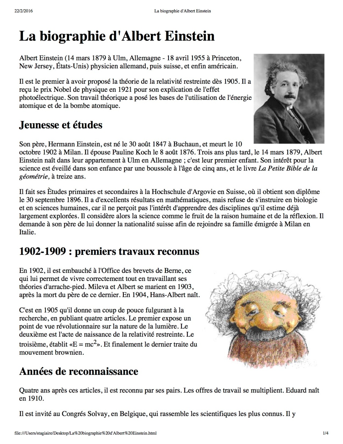 La biographie d'Albert Einstein